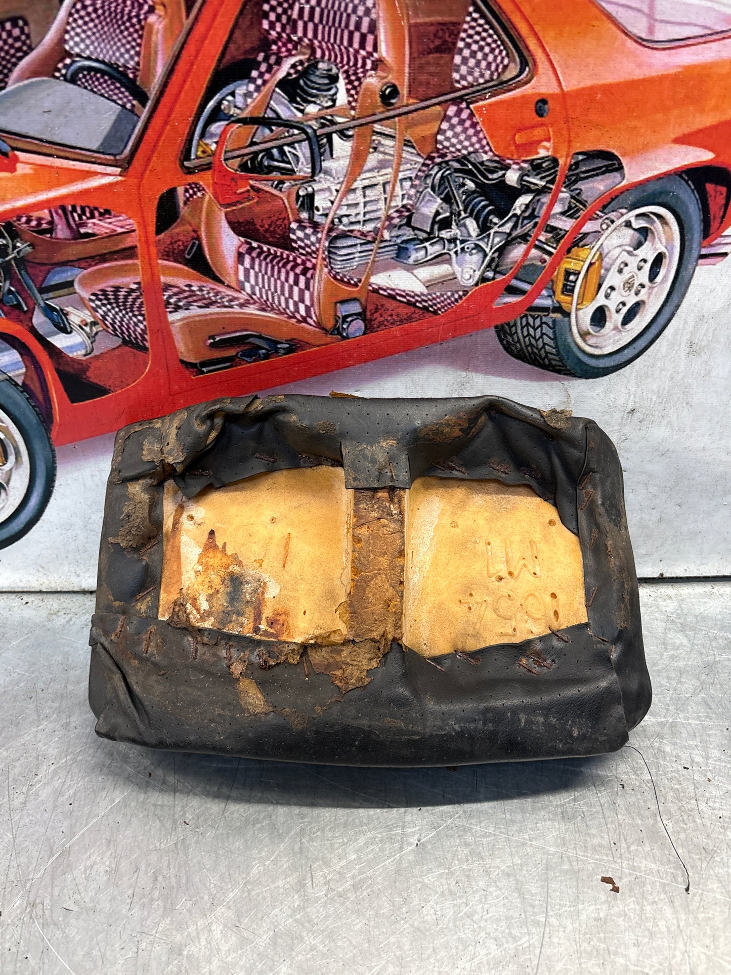 Porsche 928 rear left seat upper cushion, leather, black, used 92852204550