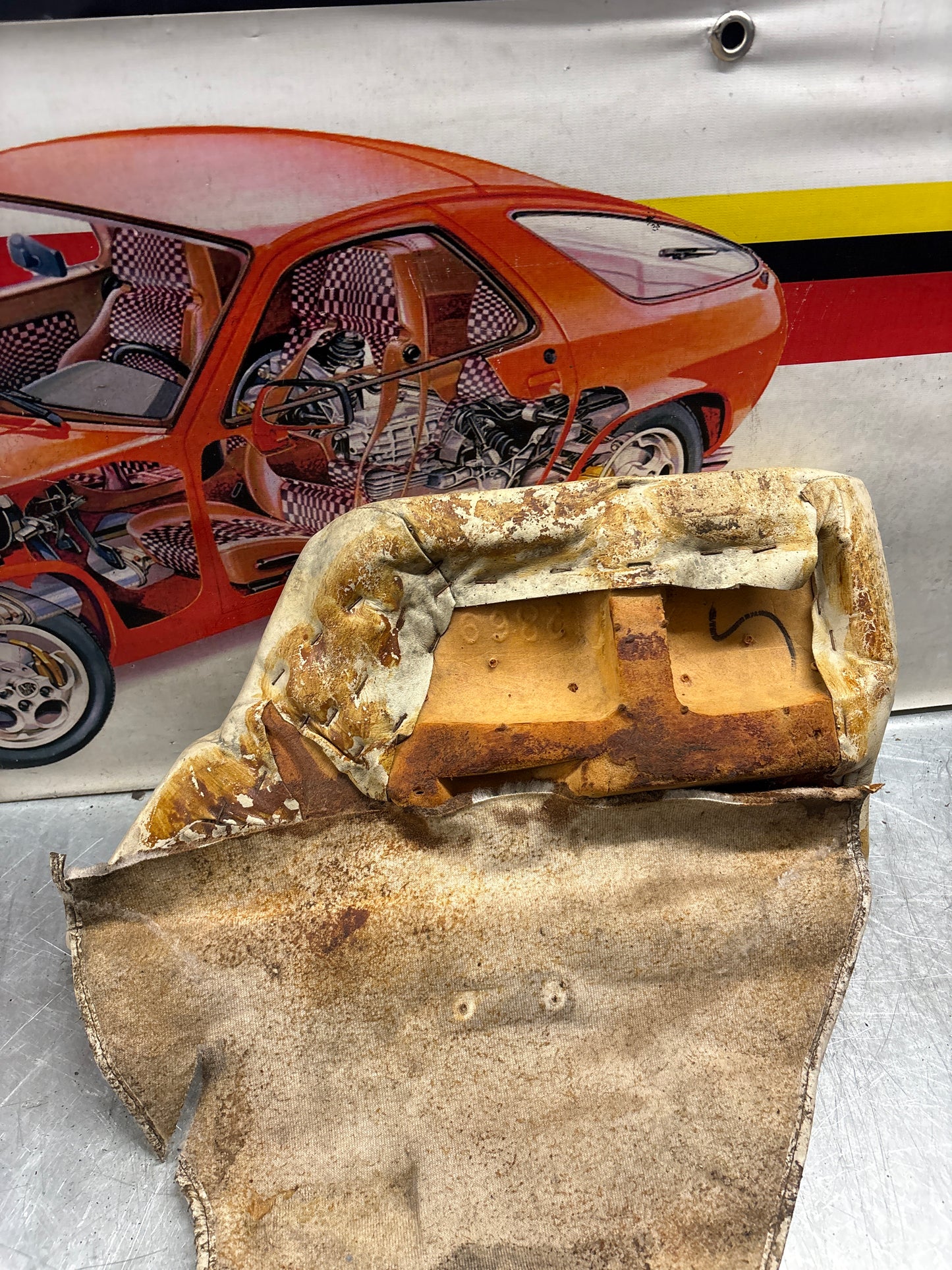 Porsche 928 rear left seat cushion, blue, leather, used 92852205951