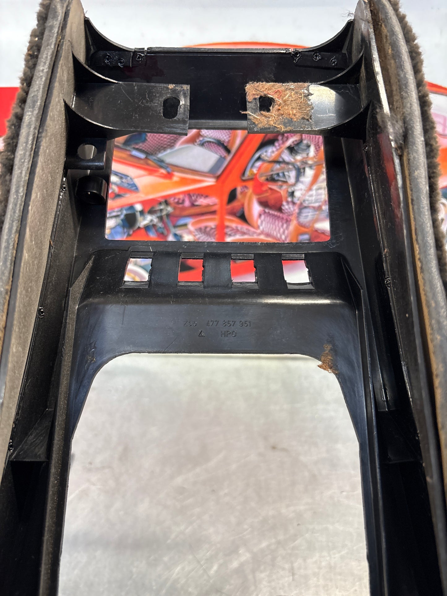 Porsche 924 centre console black, no switch holes 477857951  used