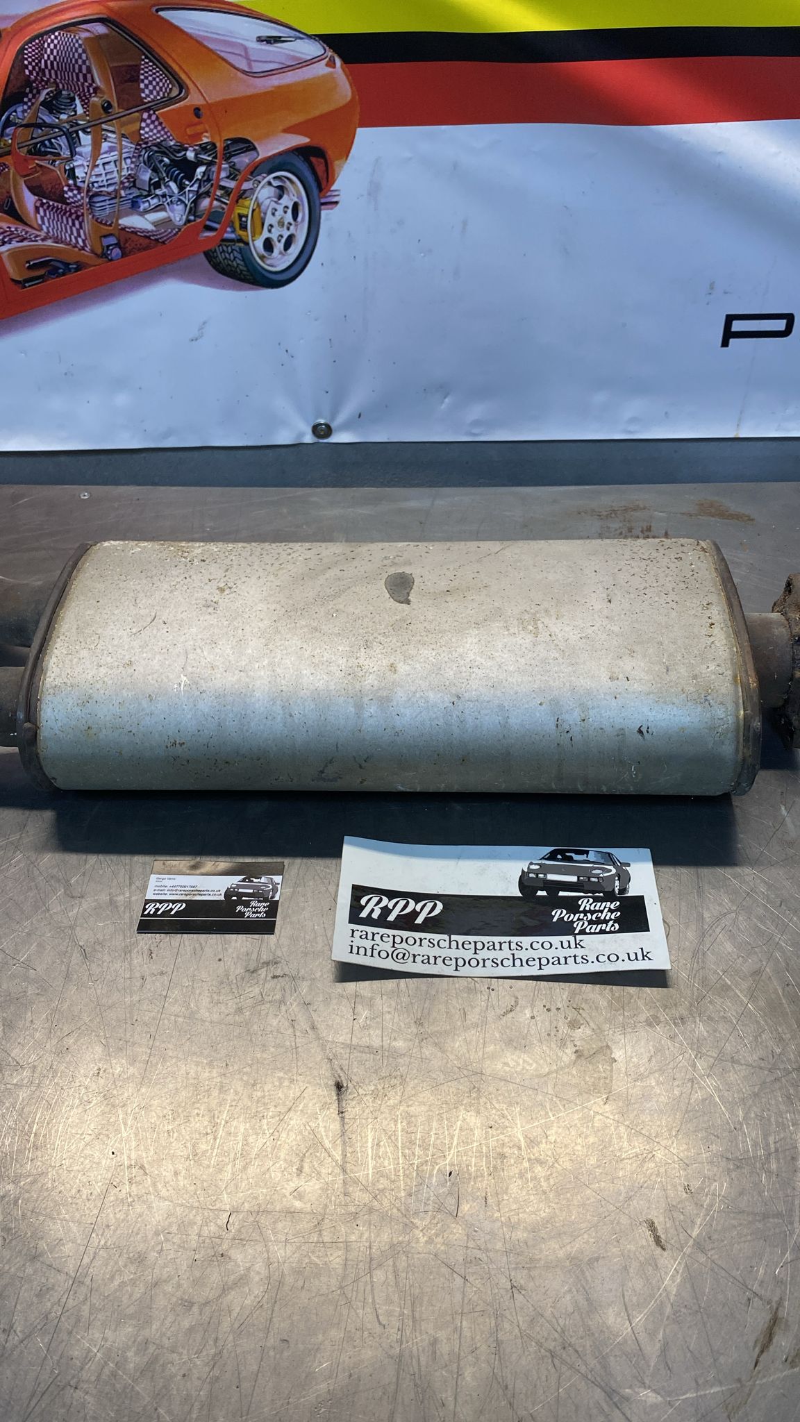 Porsche 928 front muffler, used 92811108207