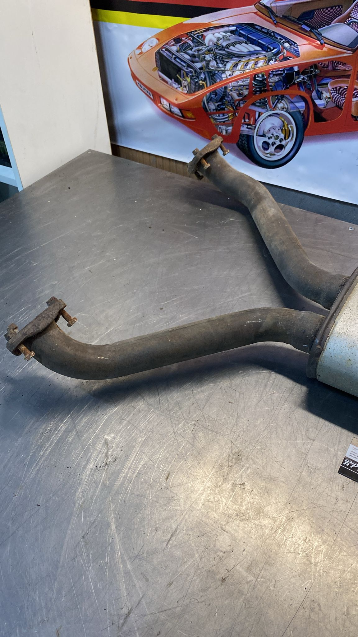 Porsche 928 front muffler, used 92811108207