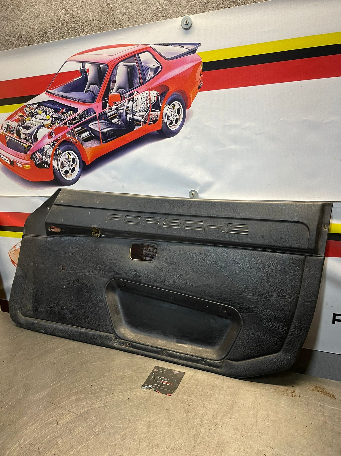 Porsche 924 manual scripted black door card, right, off side 477867012 spares or repair, please study the photos