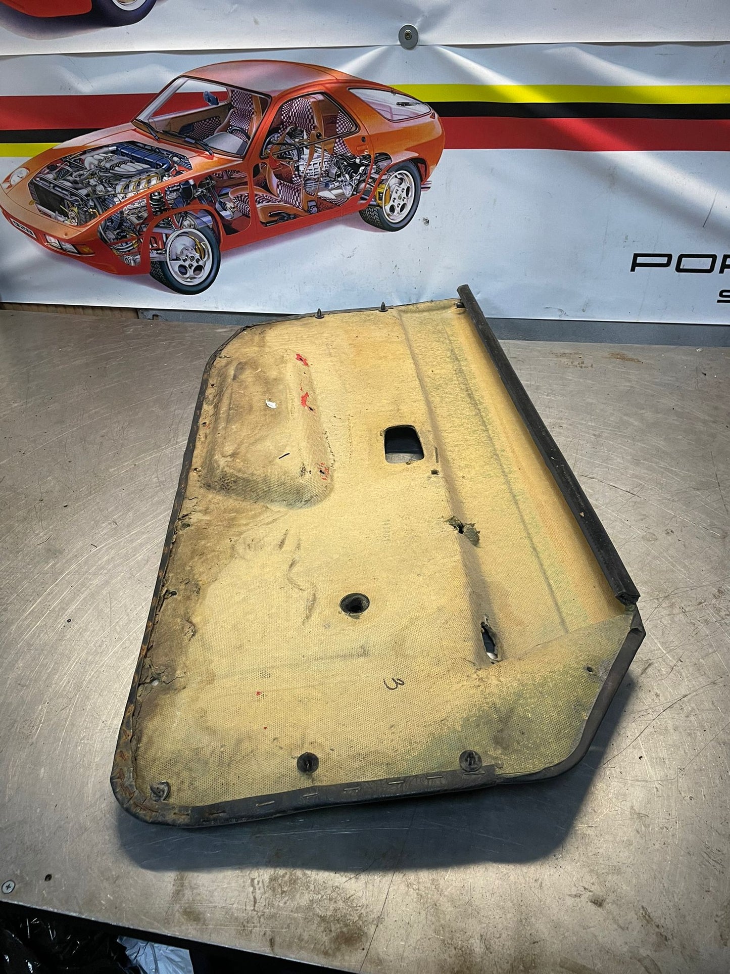 Porsche 924 manual scripted black door card, right, off side 477867012 spares or repair, please study the photos