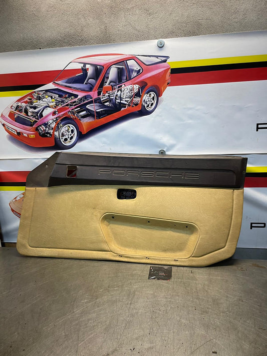 Porsche 924 scripted brown/beige electric window door card, right, off side 477867012 spares or repair, please study the photos