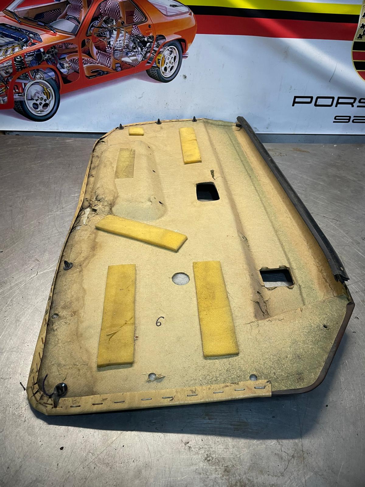 Porsche 924 scripted brown/beige electric window door card, right, off side 477867012 spares or repair, please study the photos