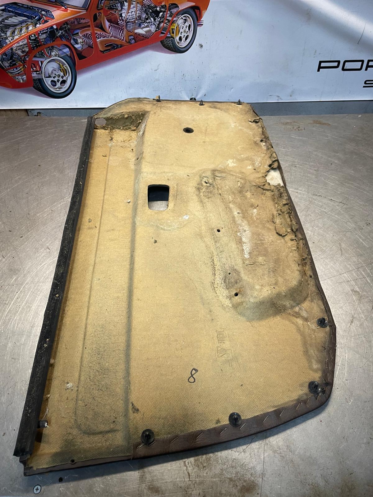 Porsche 924 manual scripted brown door card, right, off side 477867012 spares or repair, please study the photos