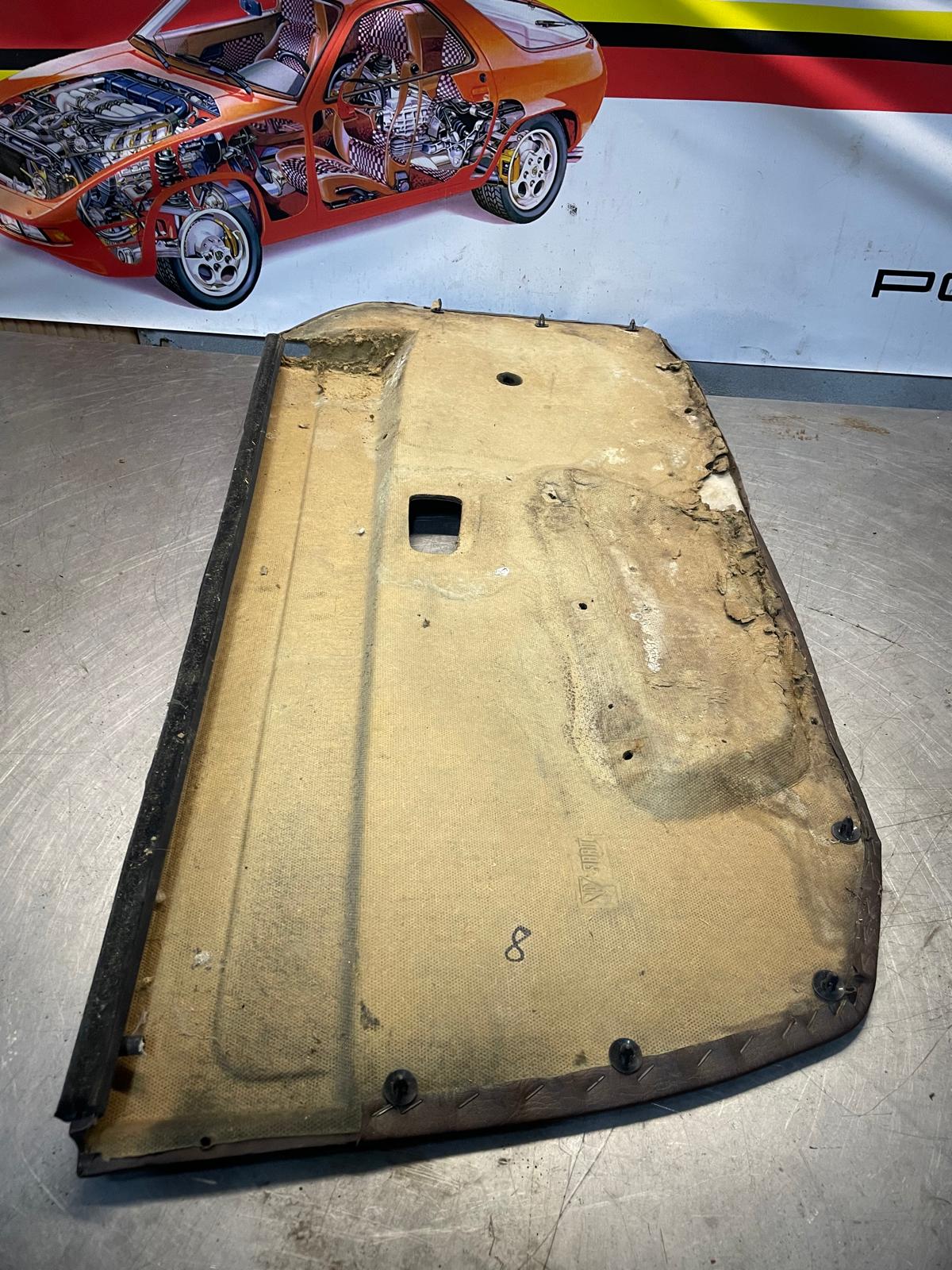 Porsche 924 manual scripted brown door card, right, off side 477867012 spares or repair, please study the photos