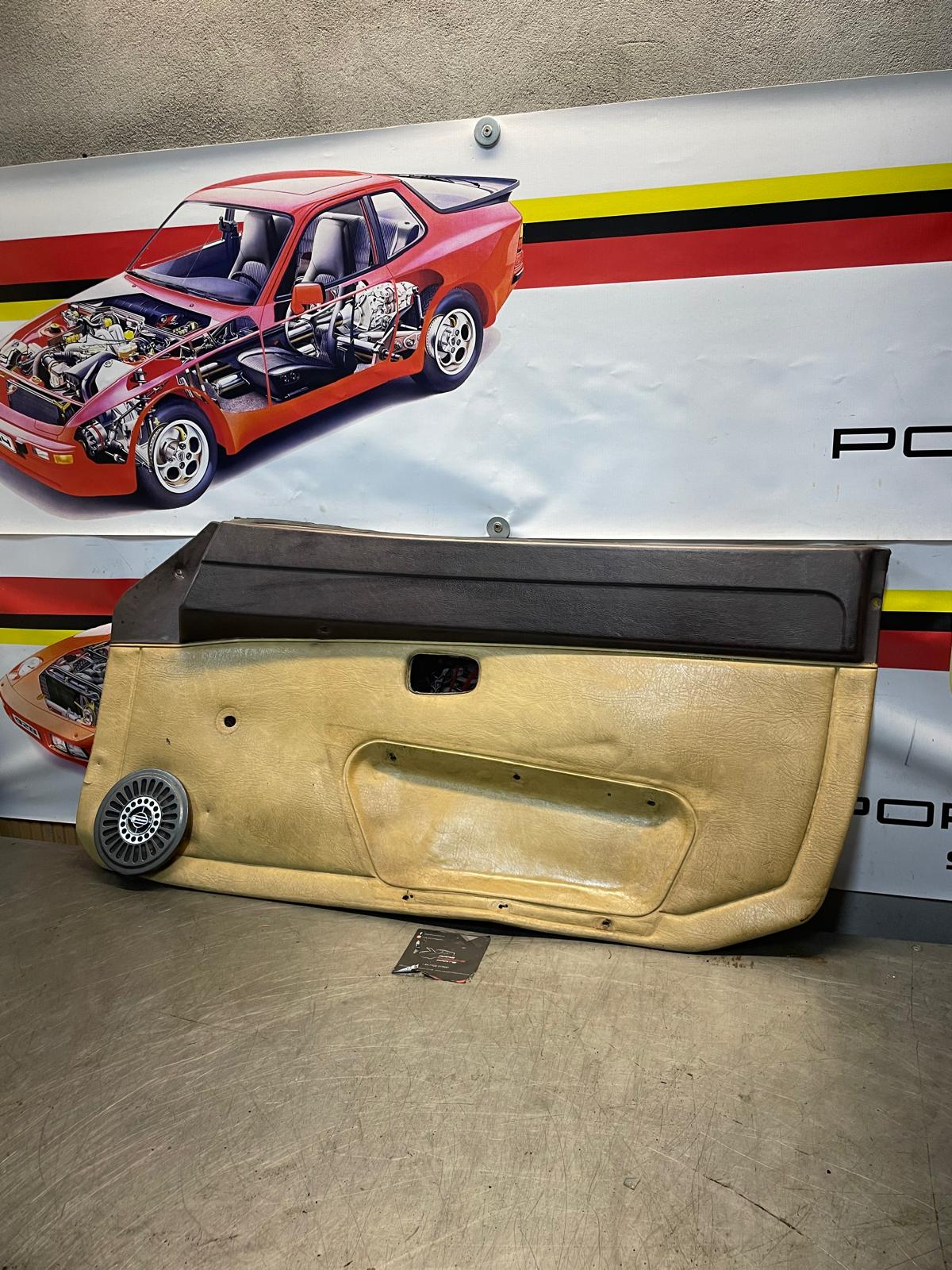 Porsche 924 scripted brown/beige manual door card, right, off side 477867012 spares or repair, please study the photos