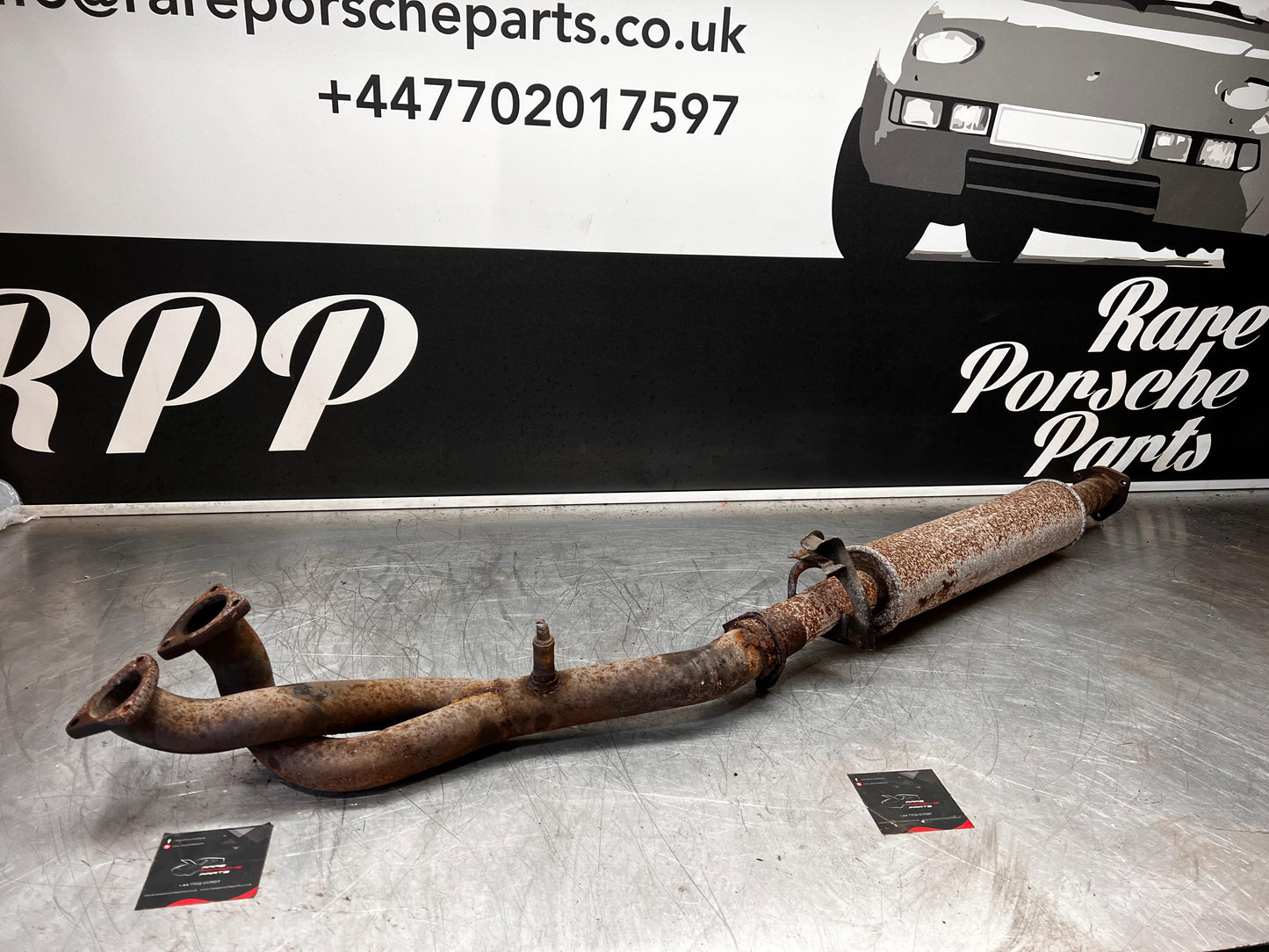 Porsche 944 S2 exhaust middle silencer with down pipe, 94411198707 / 94411198502 used, pleas study photos