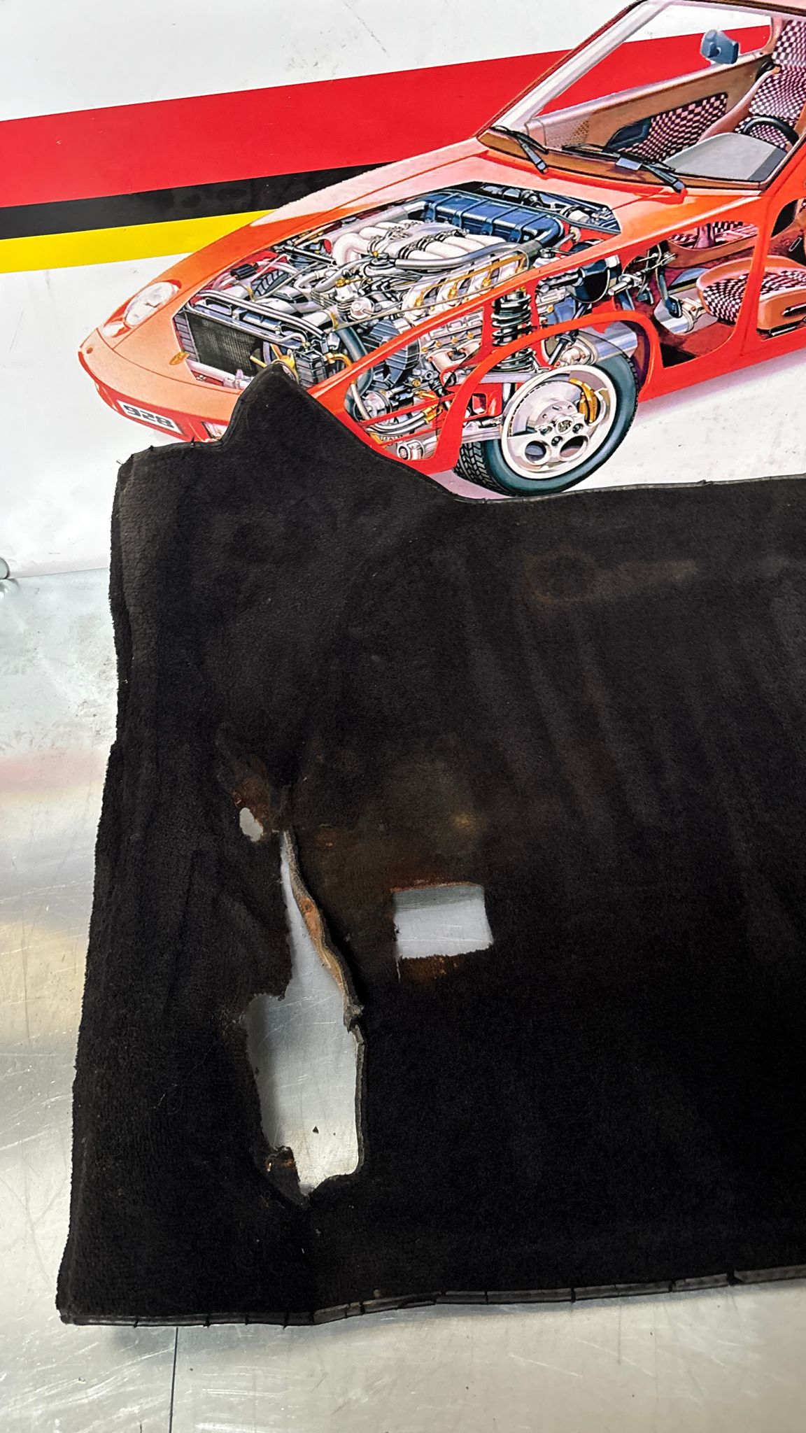 Porsche 944 85.5- RHD rear floor carpet, black, 94555507100, used