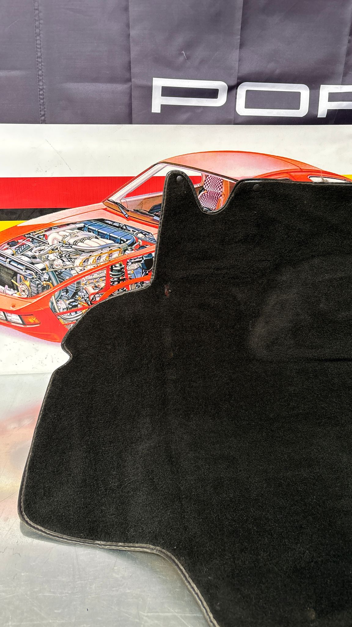 Porsche 924S 944 85.5- boot carpet, black, 94555506303 used, space saver wheel type