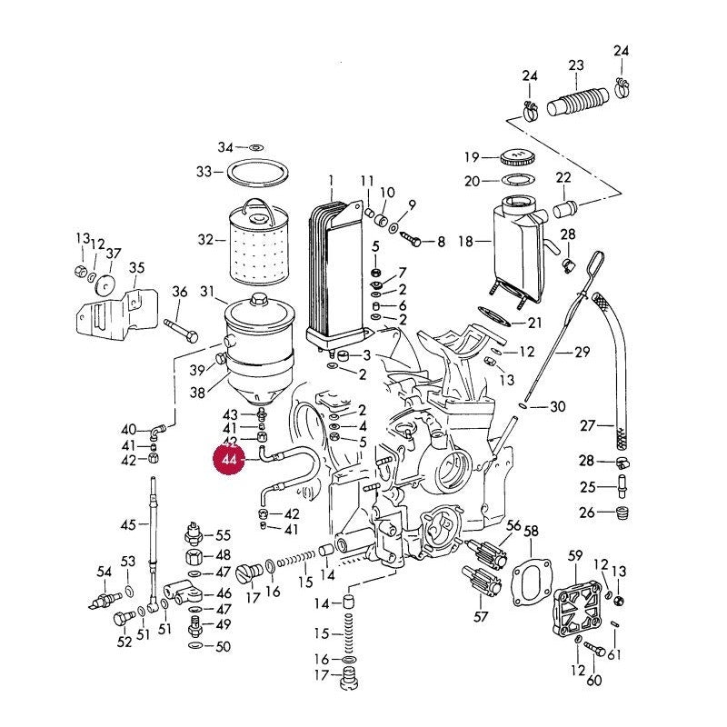 Porsche 356 912 Oil Hose, Oil Filter Housing to Engine, PCG07827 New
