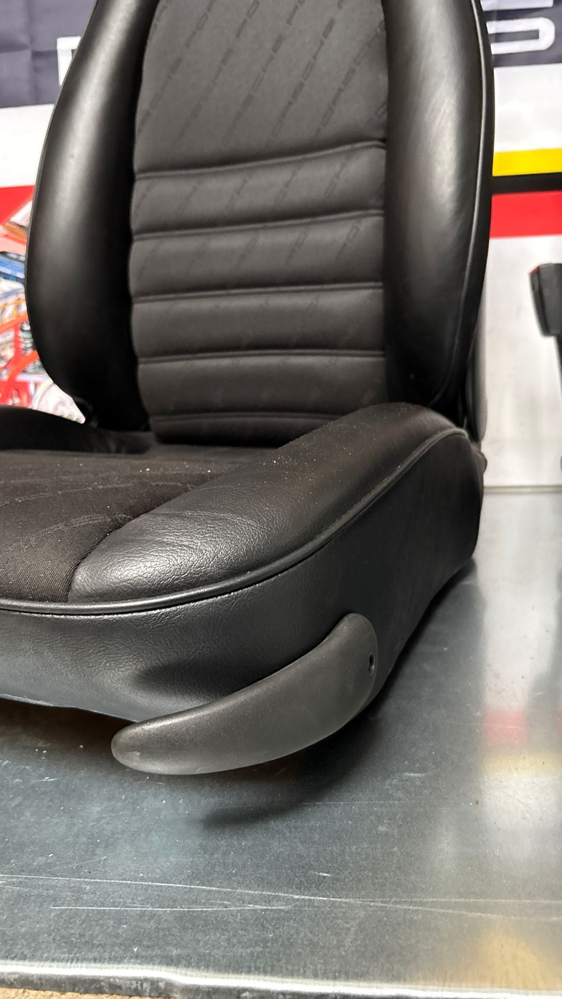 Porsche 944 black seat set, front seats with Porsche scripted fabric, used