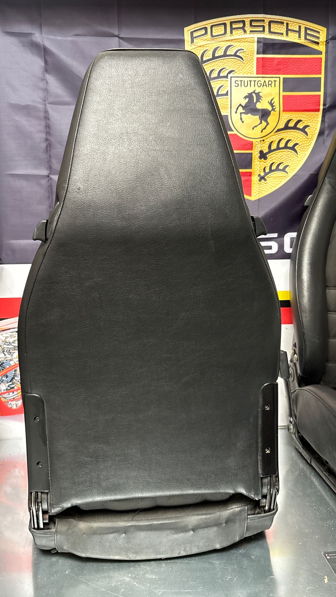 Porsche 944 black seat set, front seats with Porsche scripted fabric, used