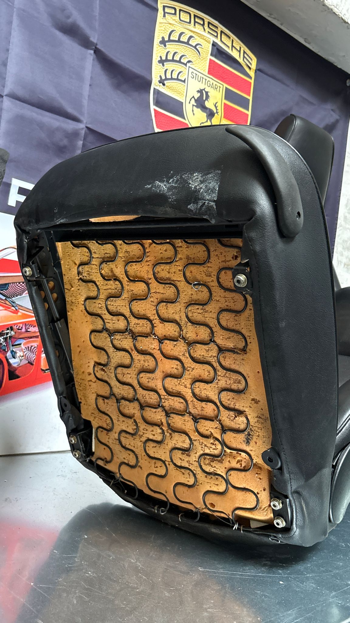 Porsche 944 black seat set, front seats with Porsche scripted fabric, used