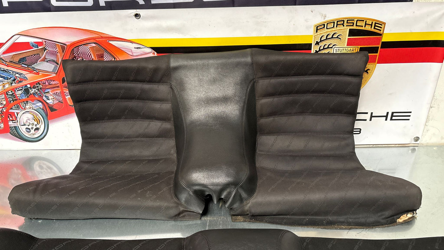 Porsche 944 black seat set, front seats with Porsche scripted fabric, used