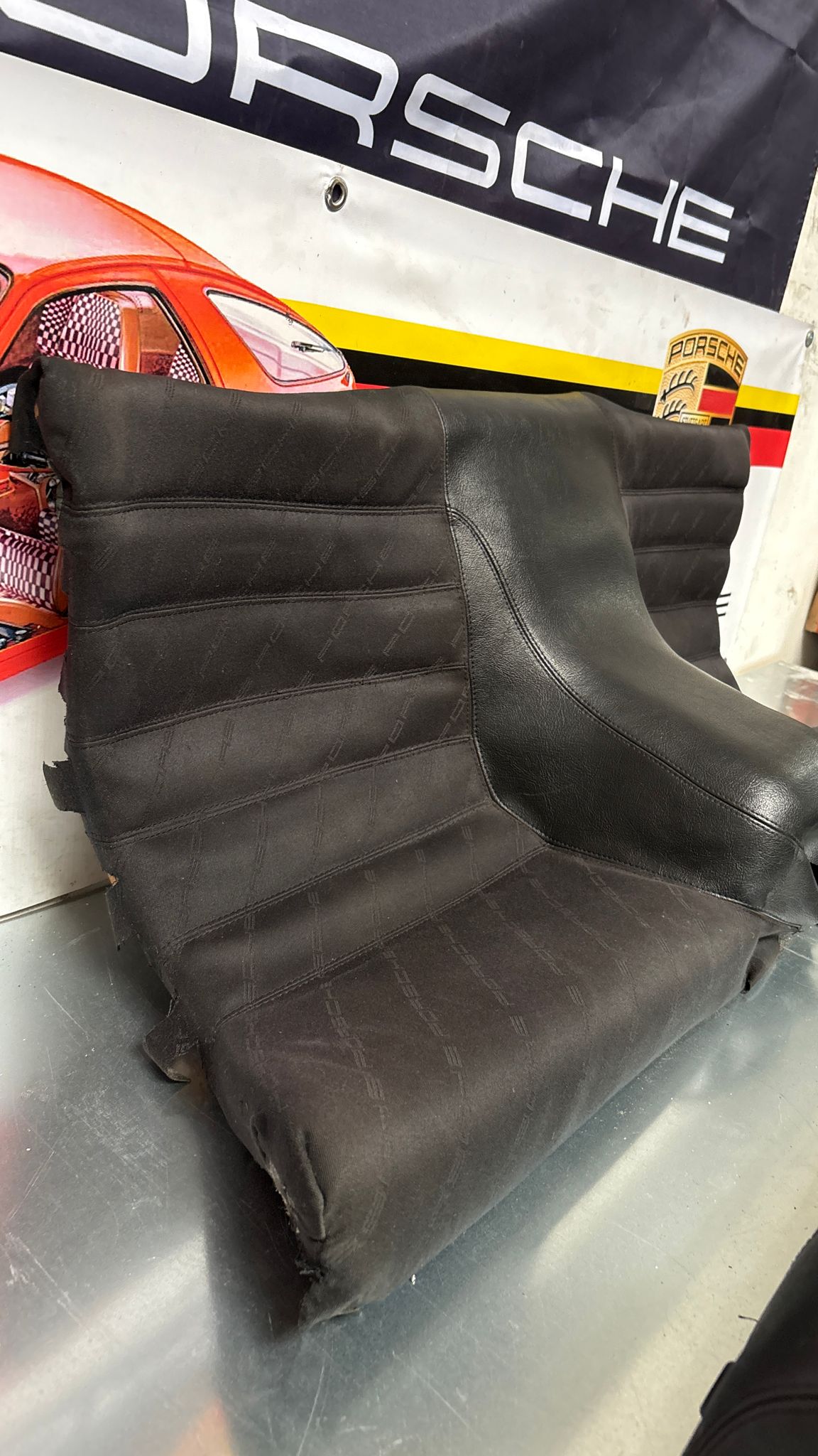 Porsche 944 black seat set, front seats with Porsche scripted fabric, used