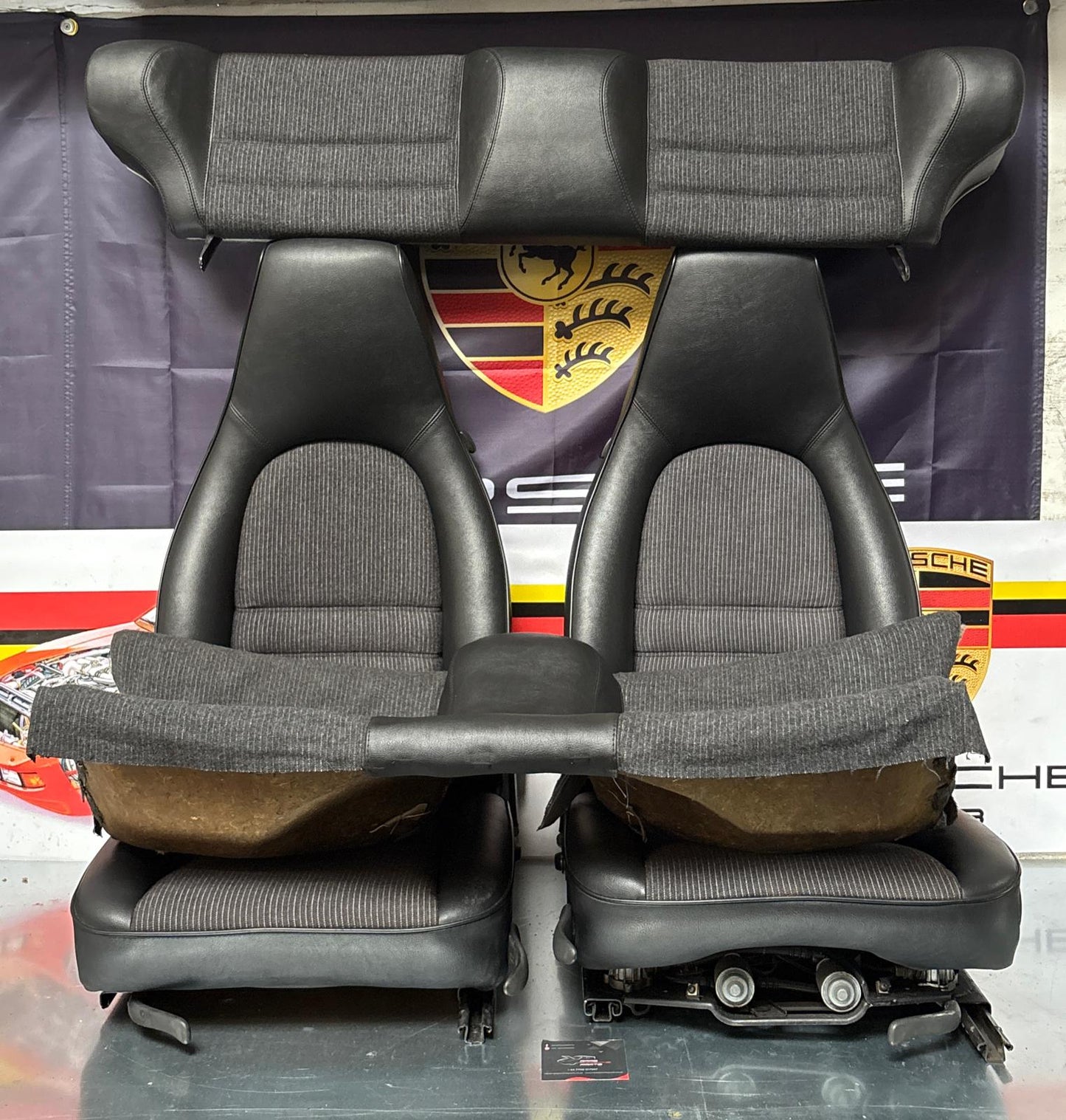 Porsche 944 black seat set, front seats with black /grey pinstripe fabric