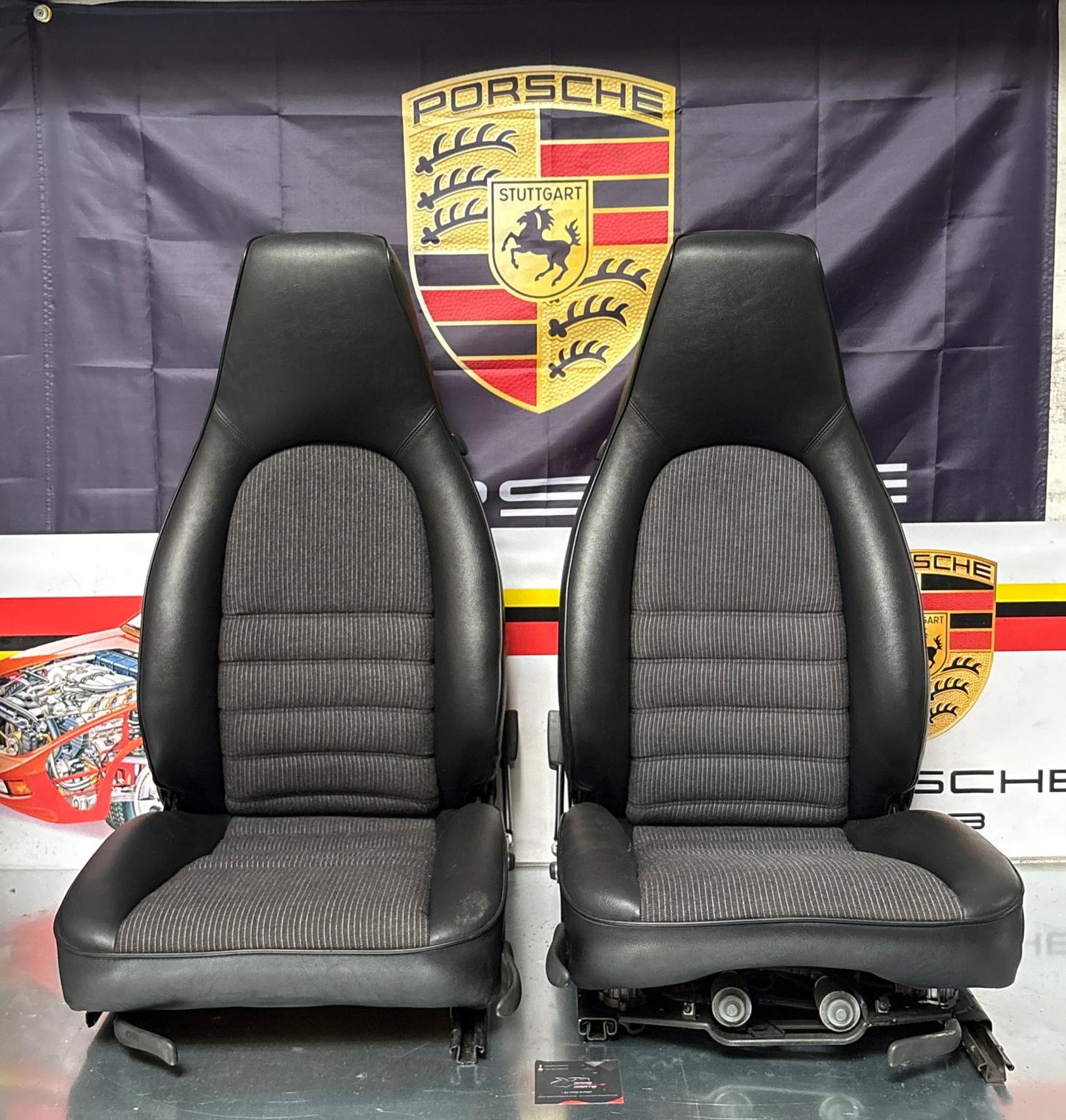 Porsche 944 black seat set, front seats with black /grey pinstripe fabric