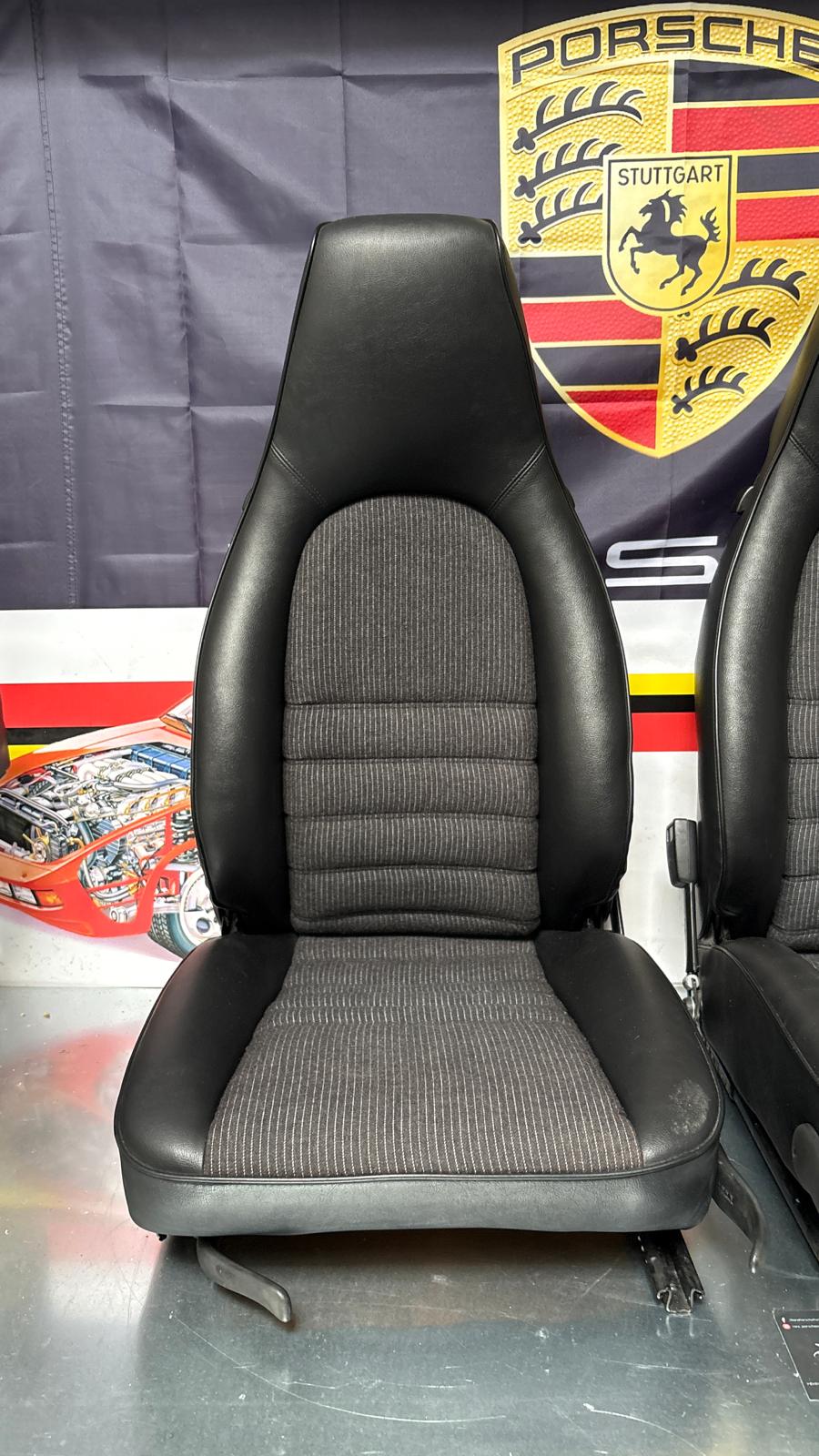 Porsche 944 black seat set, front seats with black /grey pinstripe fabric