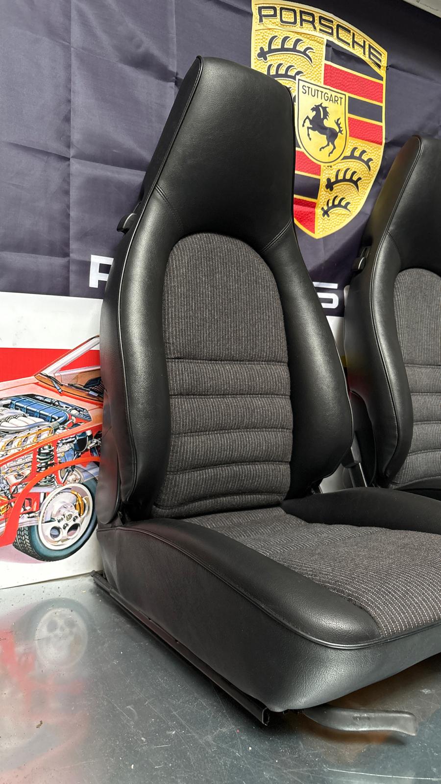 Porsche 944 black seat set, front seats with black /grey pinstripe fabric