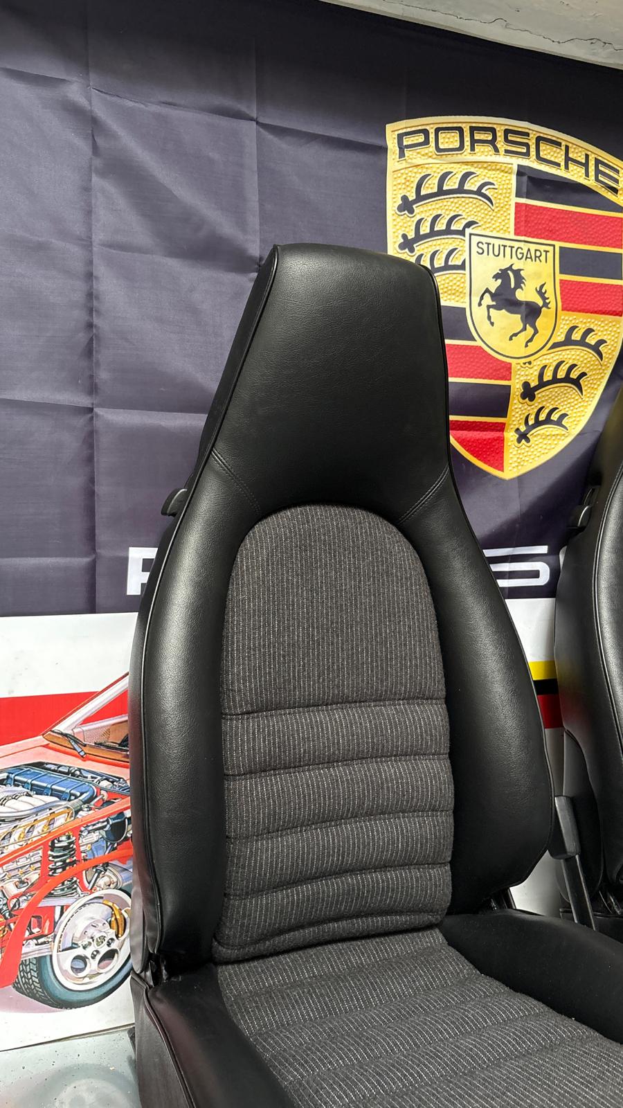 Porsche 944 black seat set, front seats with black /grey pinstripe fabric