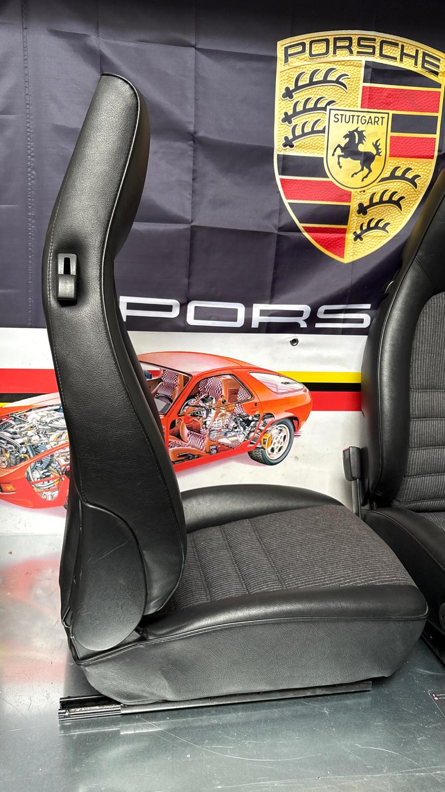 Porsche 944 black seat set, front seats with black /grey pinstripe fabric