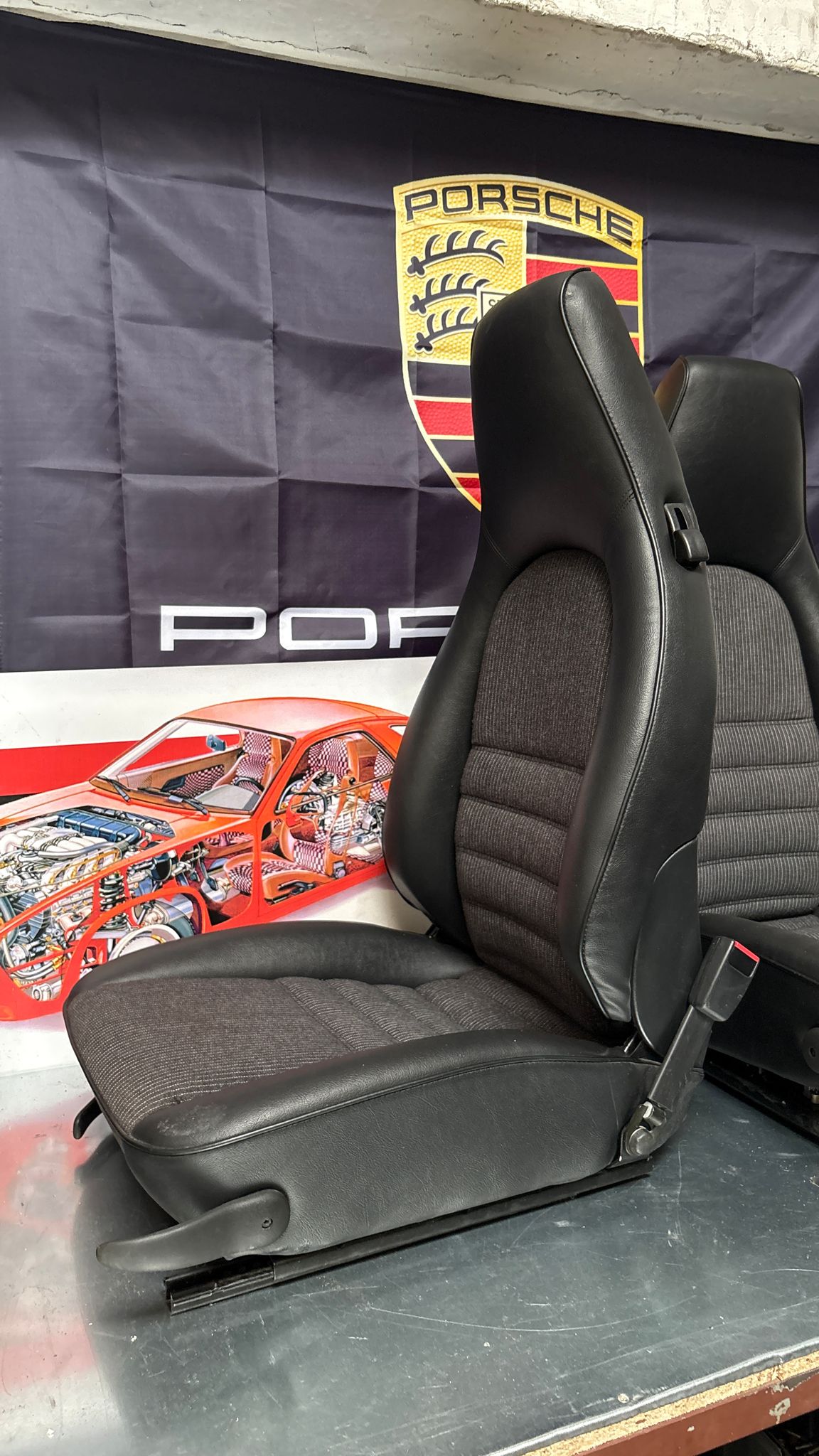 Porsche 944 black seat set, front seats with black /grey pinstripe fabric