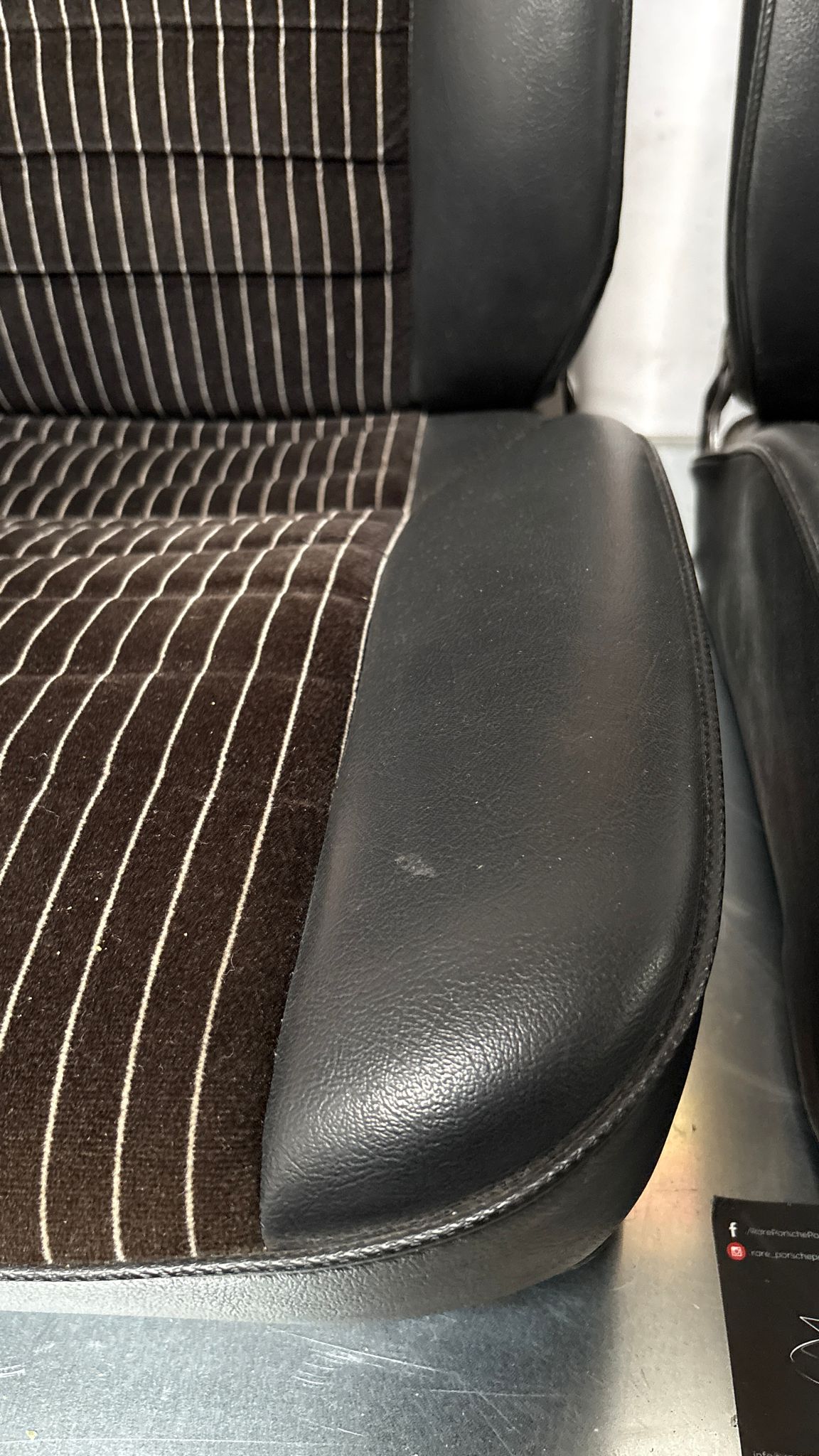 Porsche 924 944 early manual black seat set, front seats with black/white pinstripe fabric