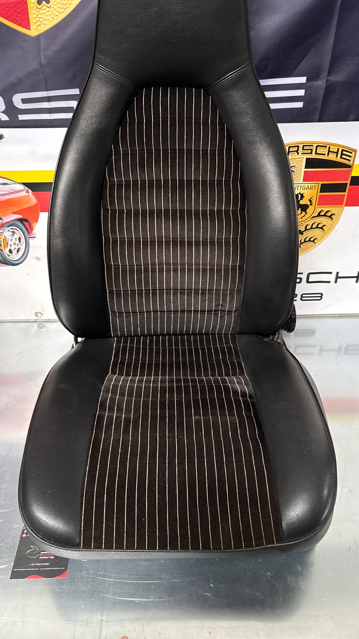 Porsche 924 944 early manual black seat set, front seats with black/white pinstripe fabric