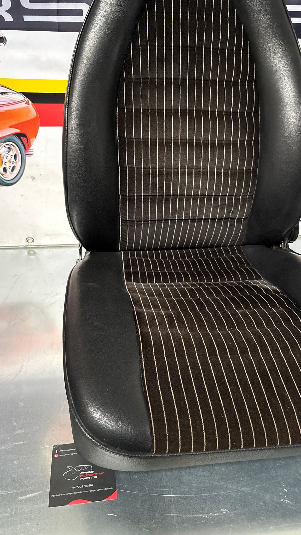 Porsche 924 944 early manual black seat set, front seats with black/white pinstripe fabric