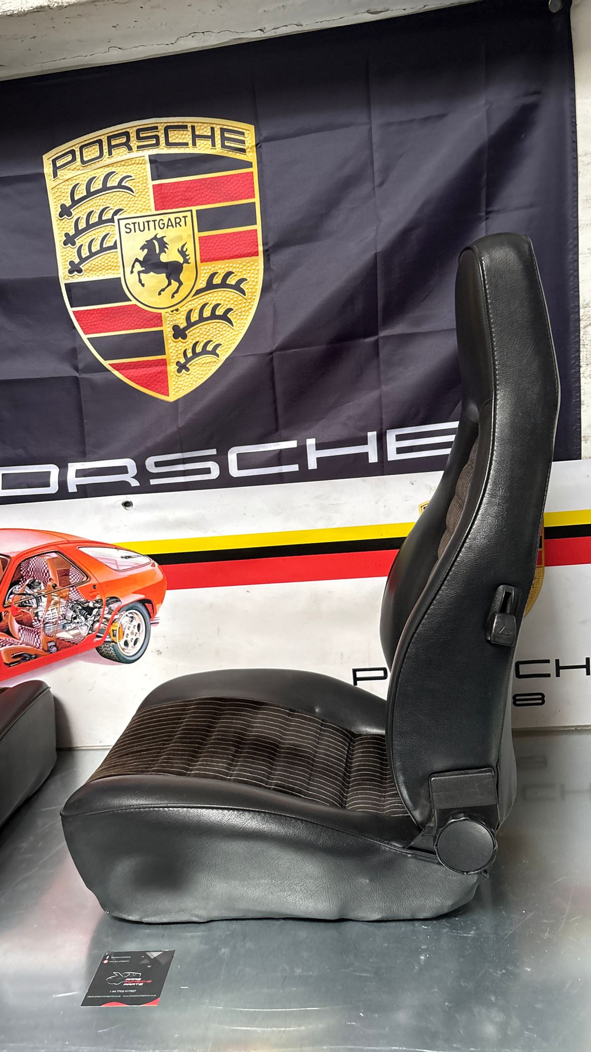Porsche 924 944 early manual black seat set, front seats with black/white pinstripe fabric