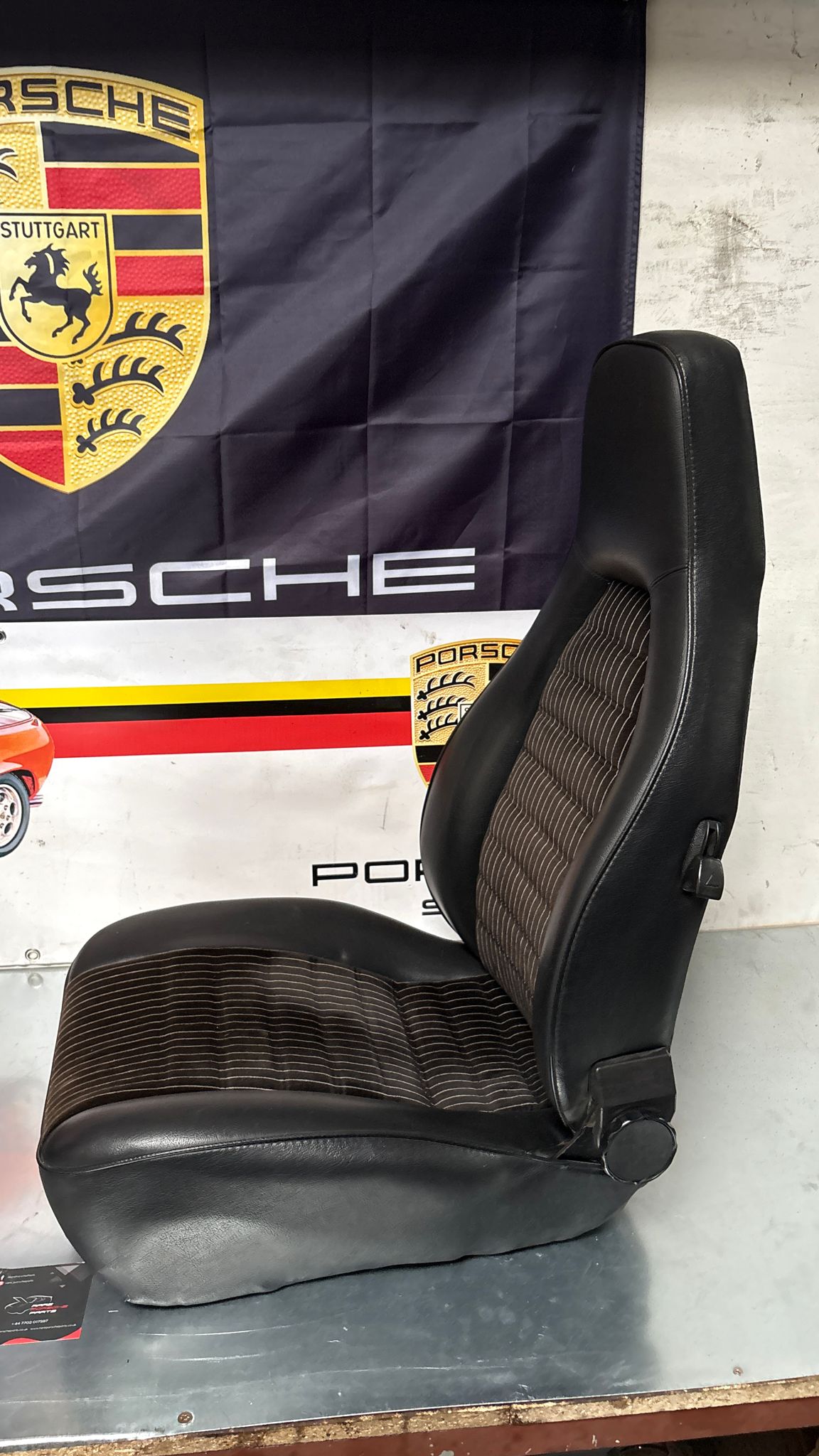 Porsche 924 944 early manual black seat set, front seats with black/white pinstripe fabric