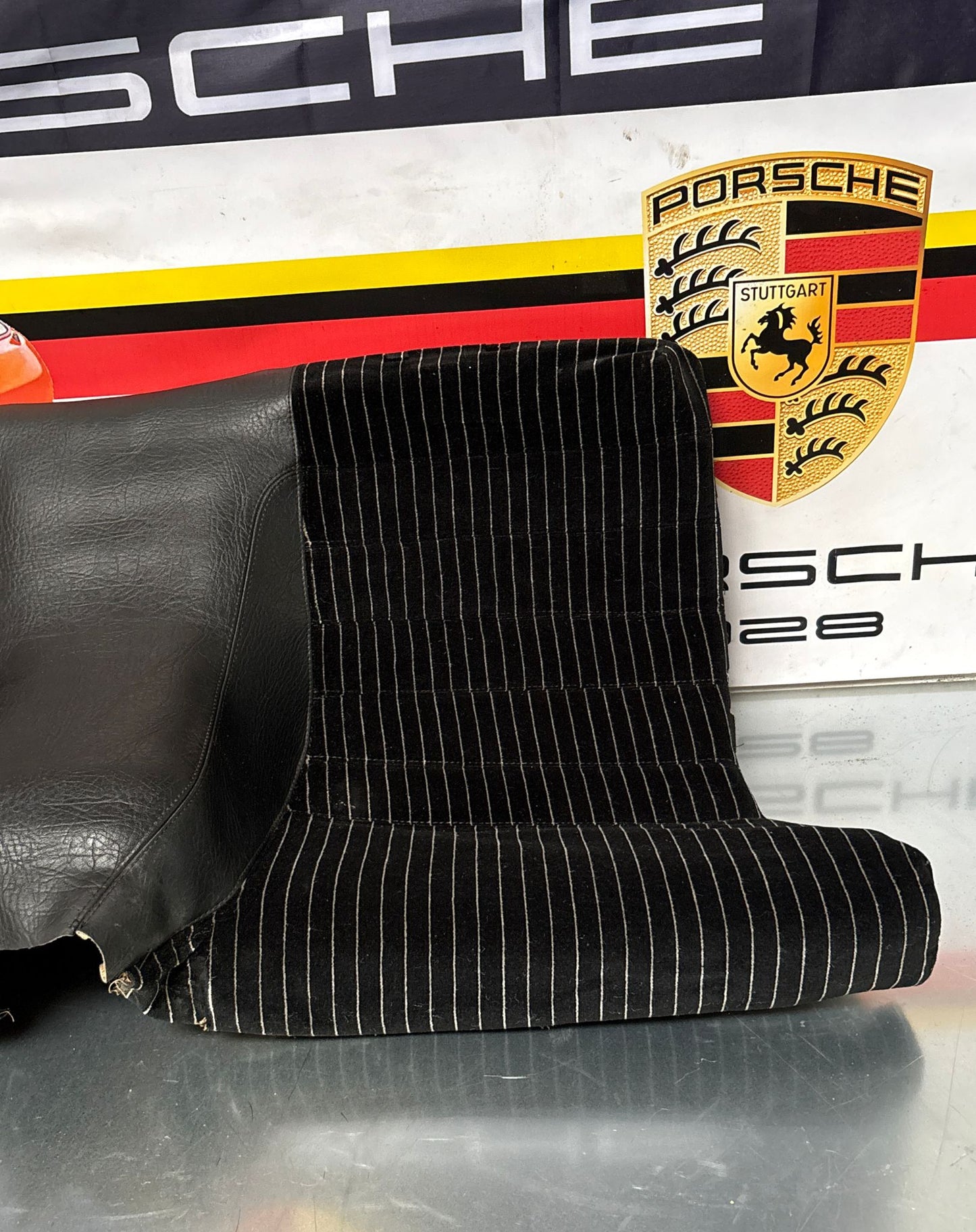 Porsche 924 944 early manual black seat set, front seats with black/white pinstripe fabric
