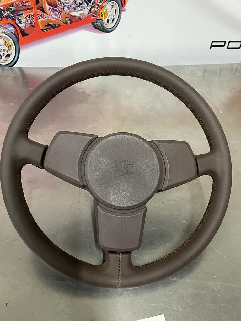 Porsche 944 924 928 three spoke  brown leather steering wheel, used in very nice condition