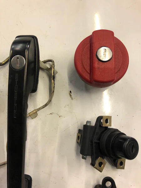 Porsche 944 lock set. Scripted handles. Fuel cap. Boot lock