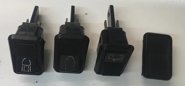 Porsche 924/944 Set of three console switches & one blank. Great details 477955702, 477941563a, 477955701