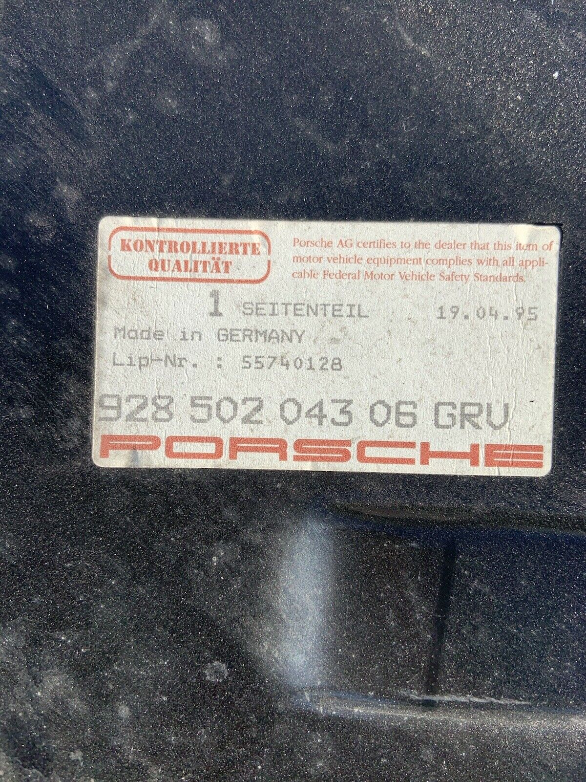 Porsche 928 Rear Left inner Wheel Arch 92850204306