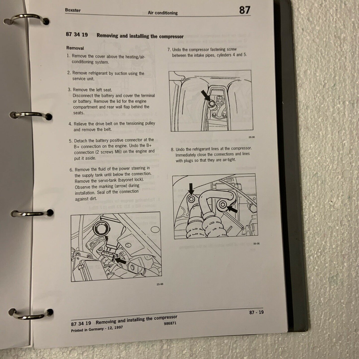 Porsche Boxster 986 Werks-Servicehandbuch Gruppe 8/9 Klimaanlage, Elektrik