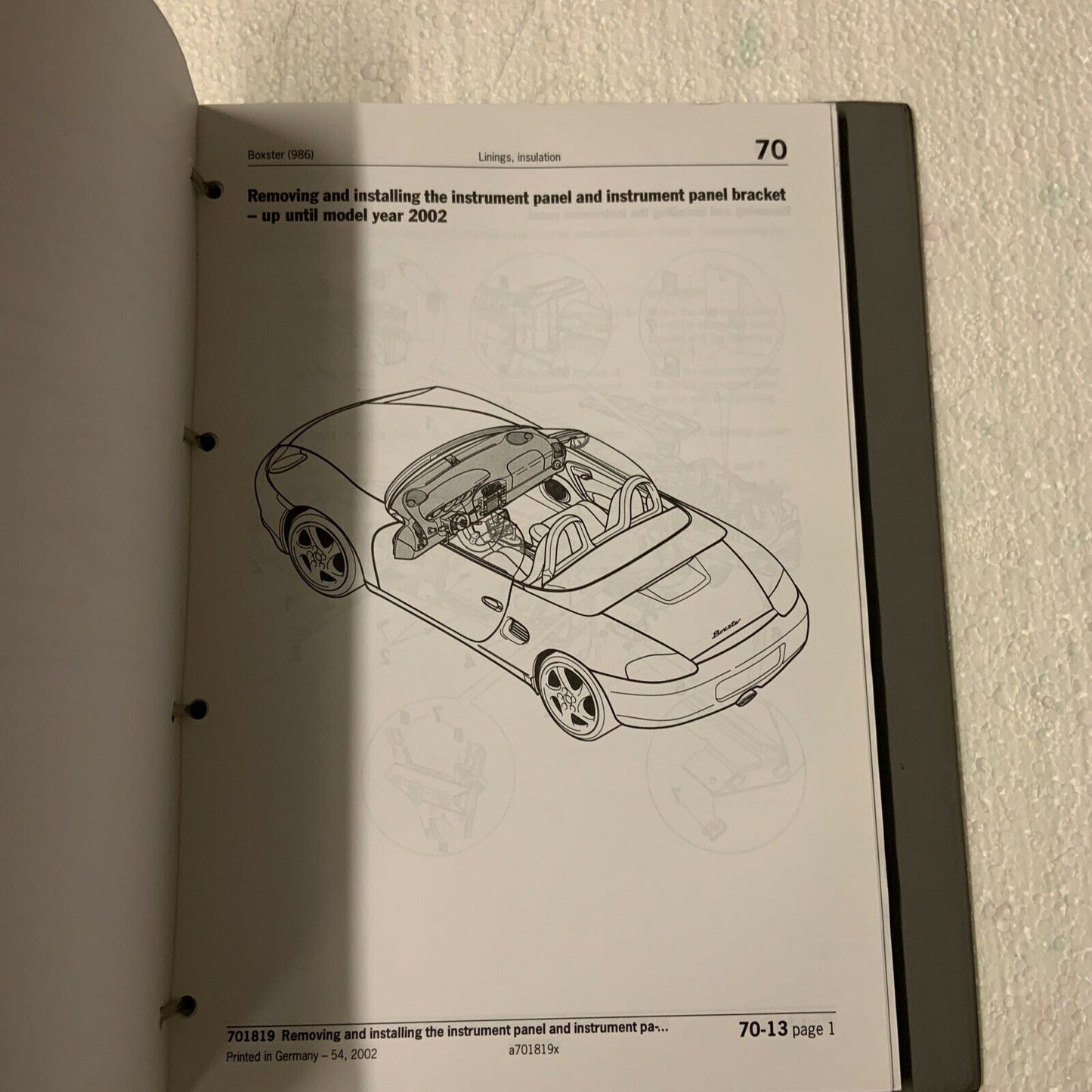 Porsche Boxster 986 Werks-Servicehandbuch Gruppe 7, Karosserieausstattung, Innenraum