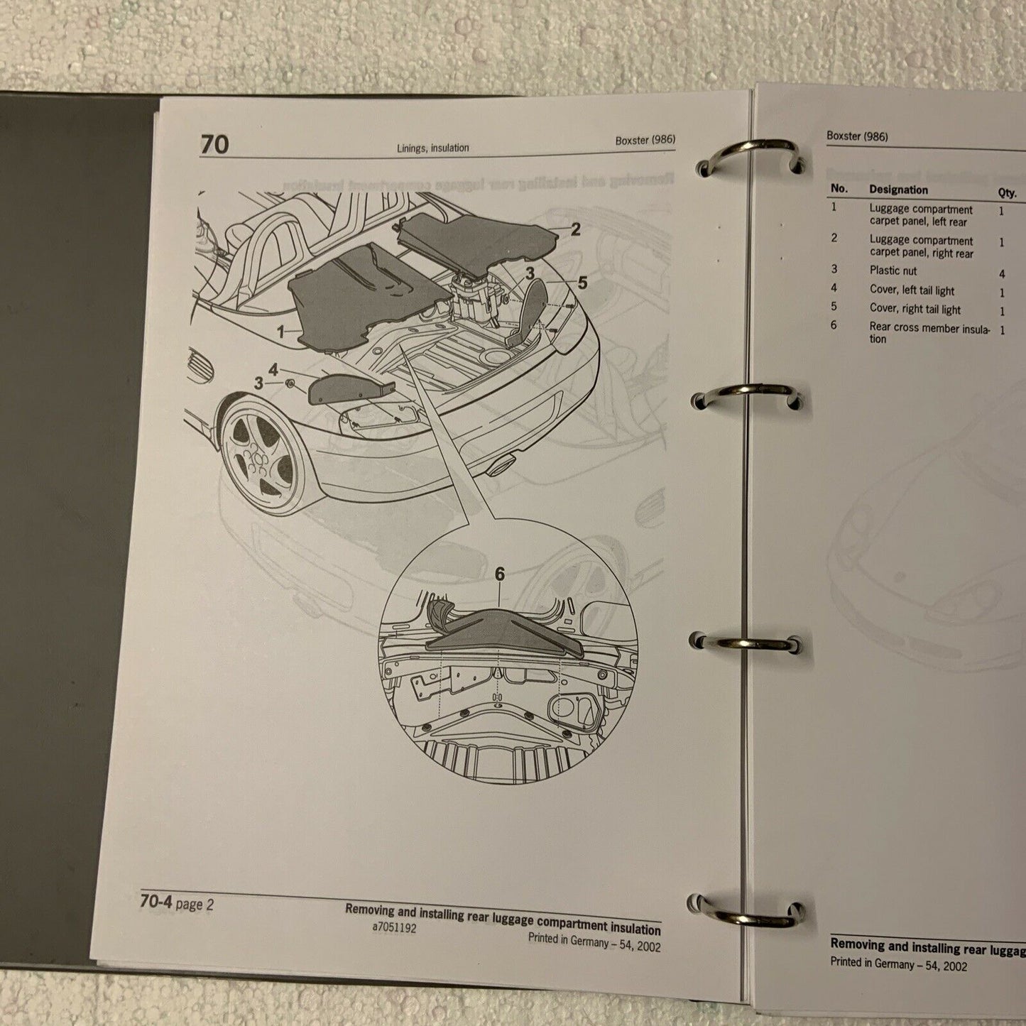 Porsche Boxster 986 Werks-Servicehandbuch Gruppe 7, Karosserieausstattung, Innenraum