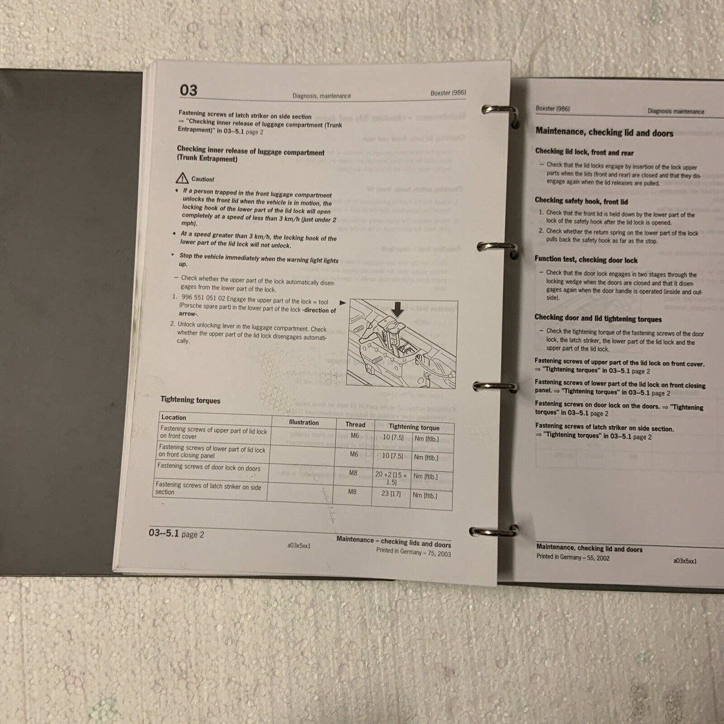 Porsche Boxster 986 Werks-Servicehandbuch Gruppe 0 Gesamtes Fahrzeug, Allgemein