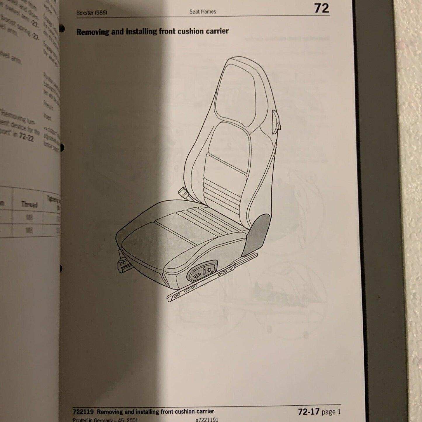 Porsche Boxster 986 Werks-Servicehandbuch Gruppe 7, Karosserieausstattung, Innenraum