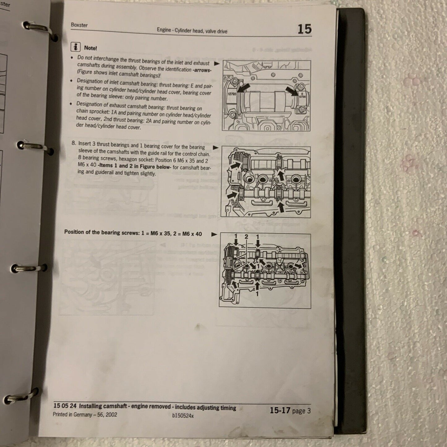 Porsche Boxster 986 Factory Service  Manual Group 1, Engine Part 2