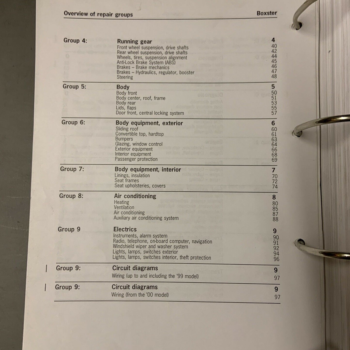 Porsche Boxster 986 Werks-Servicehandbuch Gruppe 0 Diagnose Teil 2 Gruppe 69