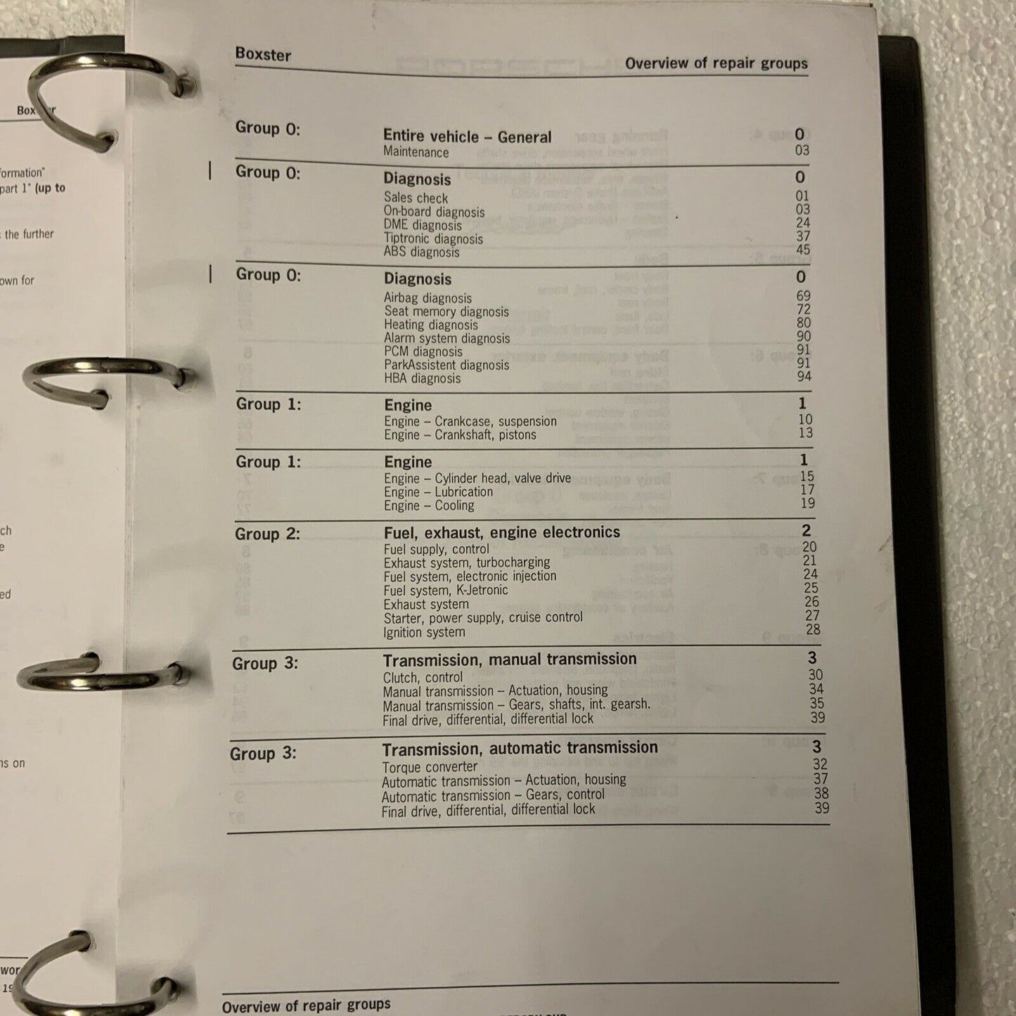 Porsche Boxster 986 Werks-Servicehandbuch Gruppe 0 Diagnose Teil 2 Gruppe 69